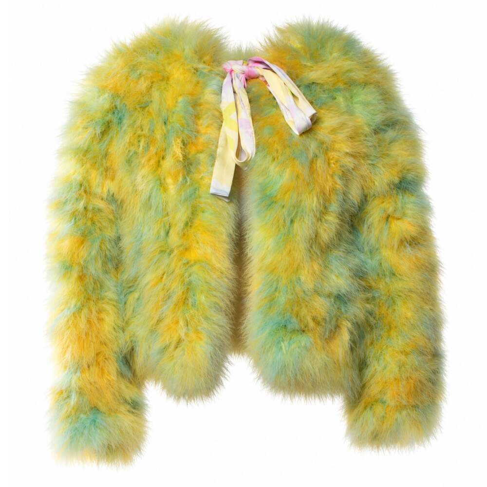 Donald Brooks for Maidenform Vintage Marabou Feather Green and Yellow Jacket
